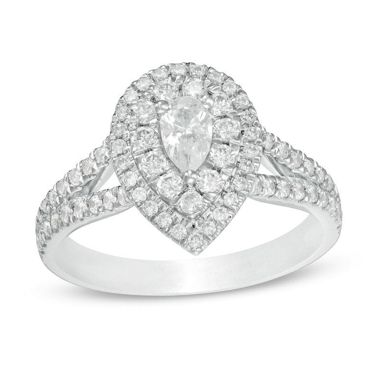 Main Image 1 of Love's Destiny by Zales 1 CT. T.W. Certified Pear-Shaped Diamond Frame Engagement Ring in 14K White Gold (I/SI2)