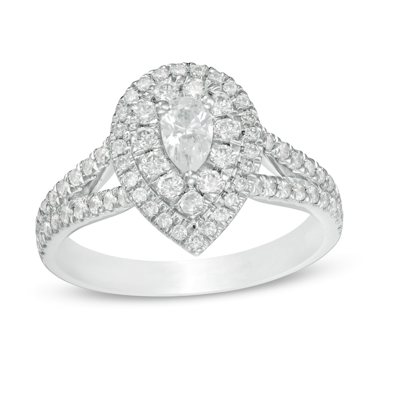 Love's Destiny by Zales 1 CT. T.W. Certified Pear-Shaped Diamond Frame Engagement Ring in 14K White Gold (I/SI2)