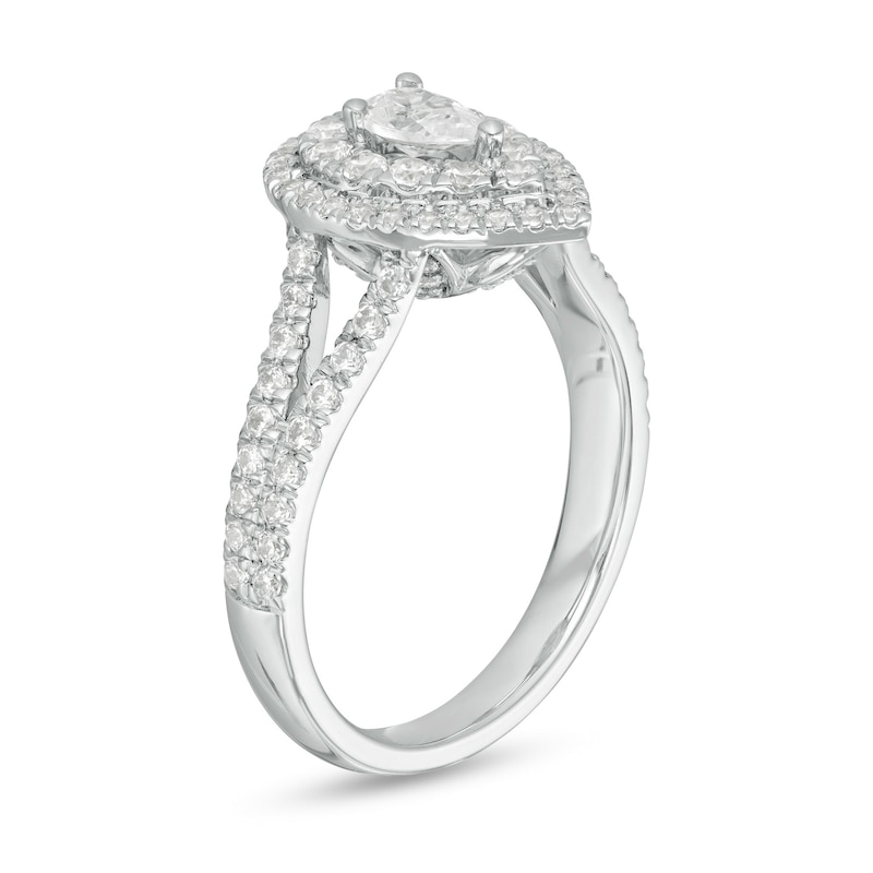 Main Image 3 of Love's Destiny by Zales 1 CT. T.W. Certified Pear-Shaped Diamond Frame Engagement Ring in 14K White Gold (I/SI2)