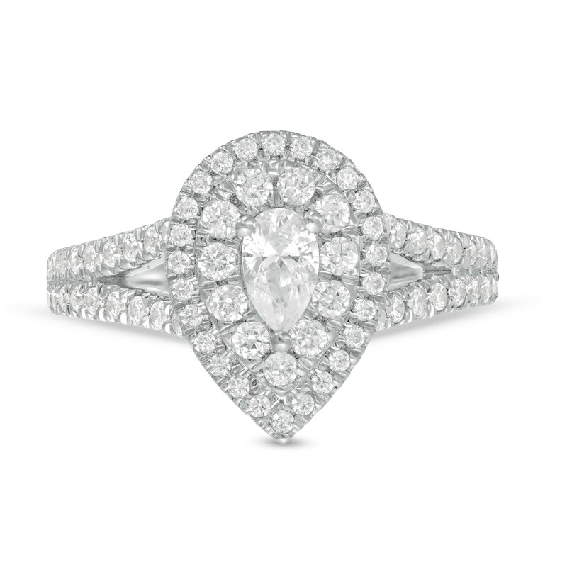 Main Image 4 of Love's Destiny by Zales 1 CT. T.W. Certified Pear-Shaped Diamond Frame Engagement Ring in 14K White Gold (I/SI2)