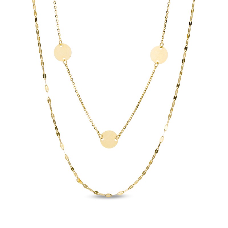 Main Image 1 of Triple Disc Station Double Strand Choker Necklace in 10K Gold - 16"