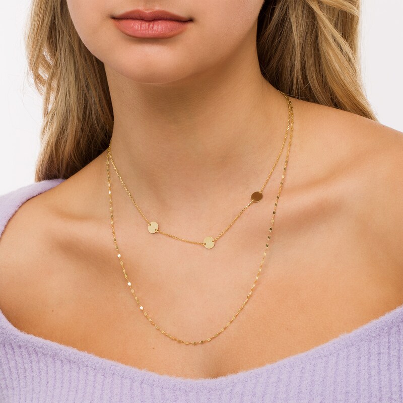 Main Image 2 of Triple Disc Station Double Strand Choker Necklace in 10K Gold - 16"