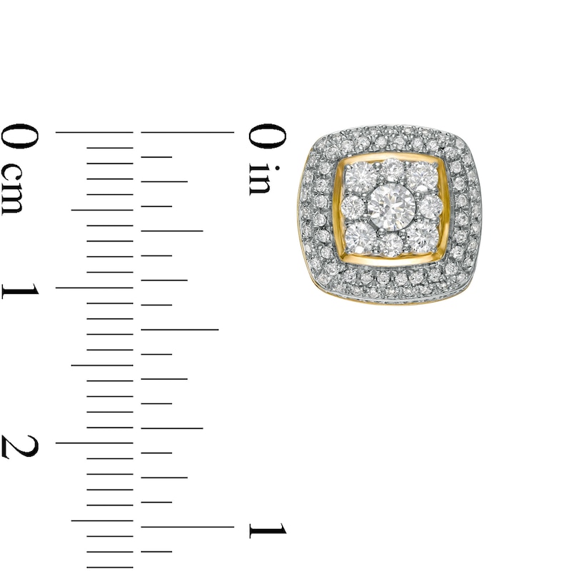 Main Image 3 of Men's 1 CT. T.W. Multi-Diamond Double Cushion Frame Tiered Stud Earrings in 10K Gold