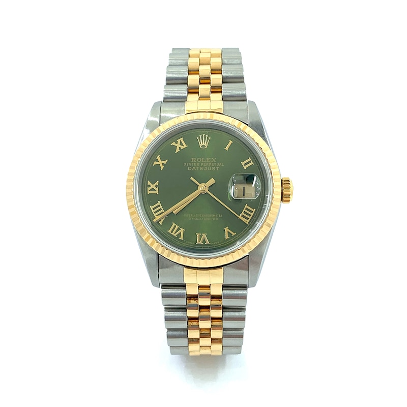 Previously Owned - Men's Rolex Datejust Two-Tone 18K Gold Watch with Green Dial