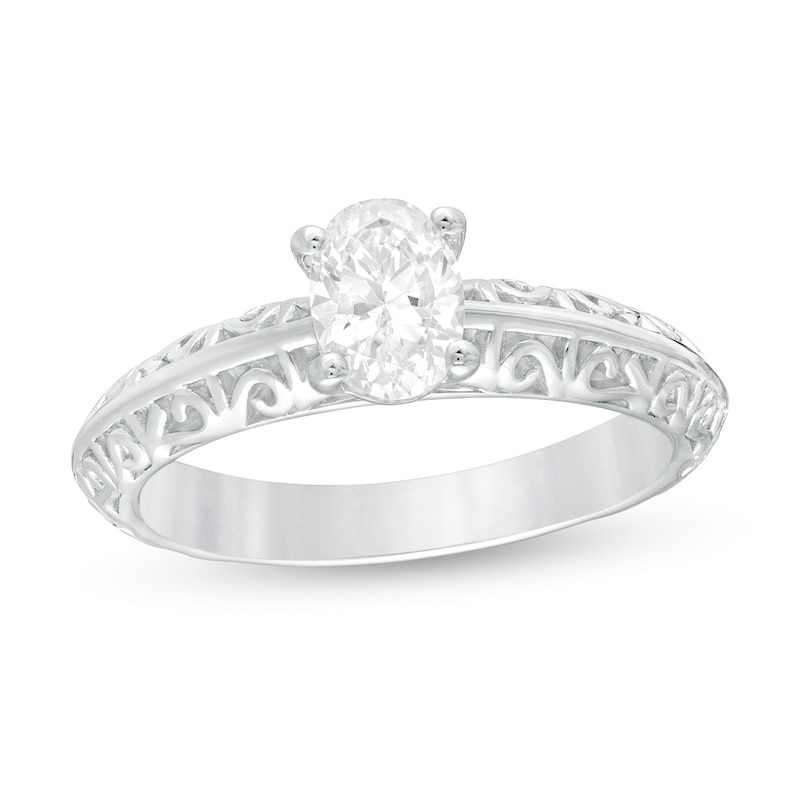 Main Image 1 of 3/4 CT. Certified Oval Diamond Solitaire Filigree Engagement Ring in 14K White Gold (I/SI2)