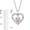 Thumbnail Image 1 of 5.0mm Heart-Shaped Lab-Created White and Pink Sapphire Double Heart Pendant in Sterling Silver