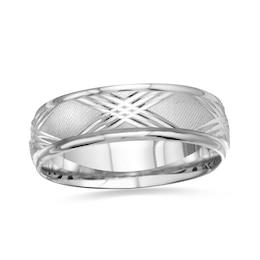6.0mm Comfort-Fit Diamond-Cut Criss-Cross Wedding Band in 14K White Gold - Size 10