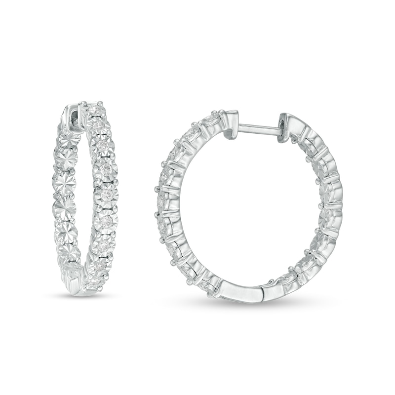 Main Image 1 of 1/4 CT. T.W. Diamond Illusion Inside-Out Hoop Earrings in Sterling Silver
