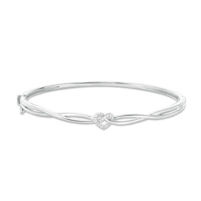 Main Image 1 of 1/10 CT. T.W. Diamond Heart Knot Bangle in Sterling Silver
