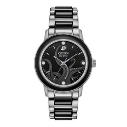 Ladies' Citizen Eco-Drive® Villains Ursula Diamond Accent Two-Tone Watch with Black Dial (Model: EM0748-51W)