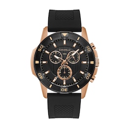 Men's Caravelle by Bulova Rose-Tone Chronograph Strap Watch with Black Dial (Model: 45B157)