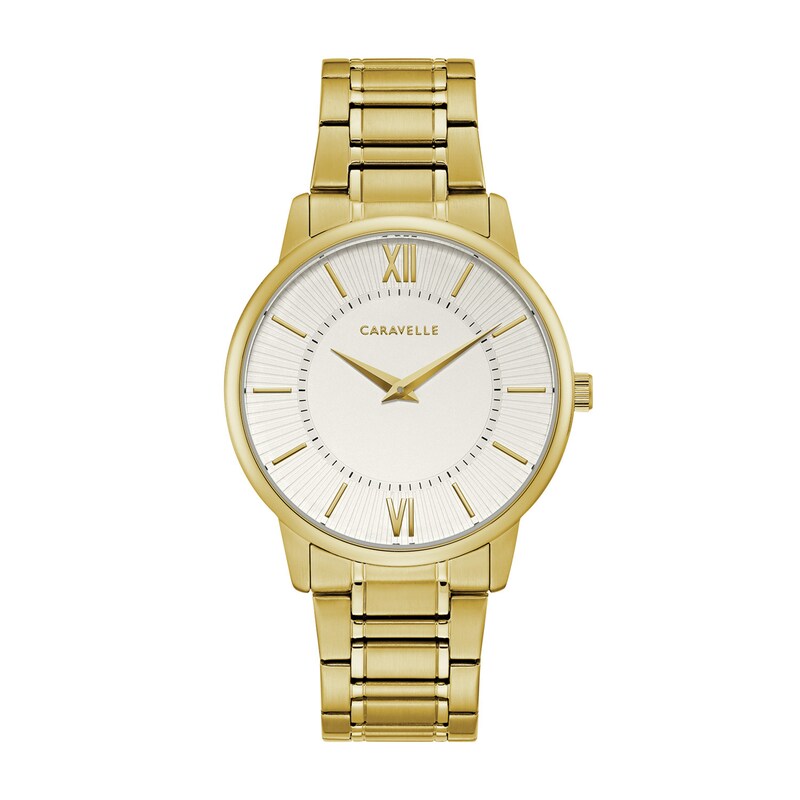Men's Caravelle by Bulova Gold-Tone Watch with White Dial (Model: 44A114)