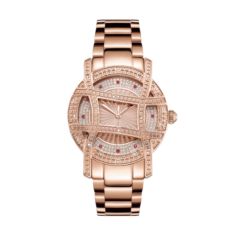 Main Image 1 of Ladies' JBW Olympia 10 YR 1/5 CT. T.W. Diamond and Crystal Accent 18K Rose Gold Plate Watch (Model: JB-6214-10A)