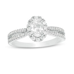 3/4 CT. T.W. Certified Oval Diamond Frame Engagement Ring in 14K White Gold (I/I2)