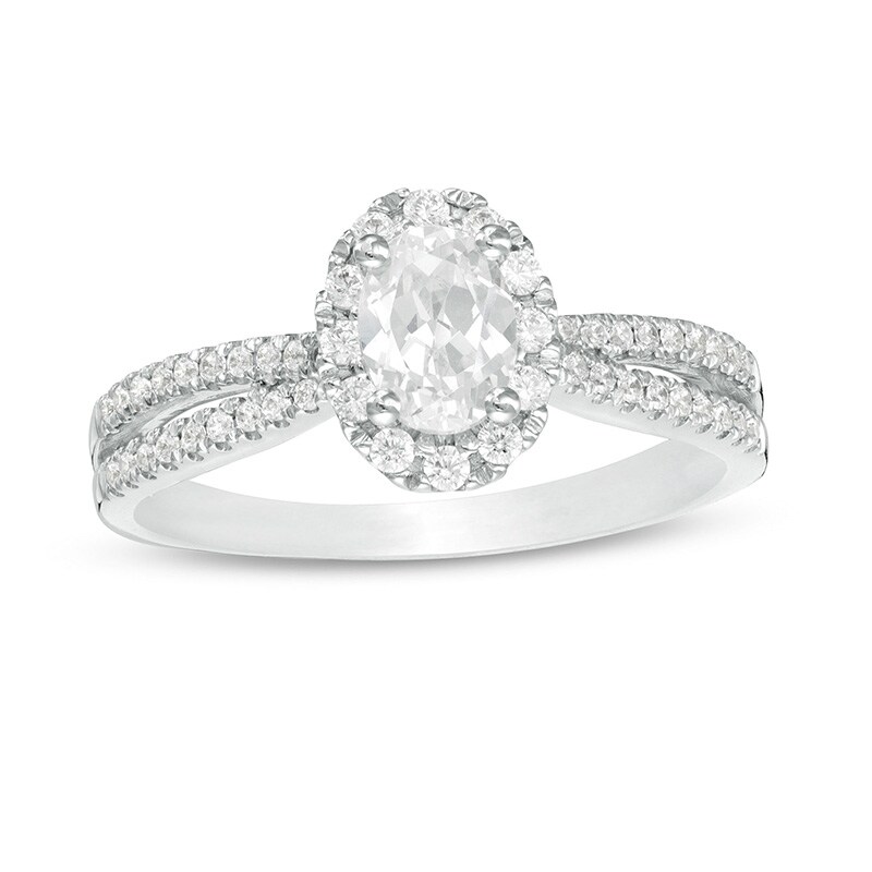 Main Image 1 of 3/4 CT. T.W. Certified Oval Diamond Frame Engagement Ring in 14K White Gold (I/I2)