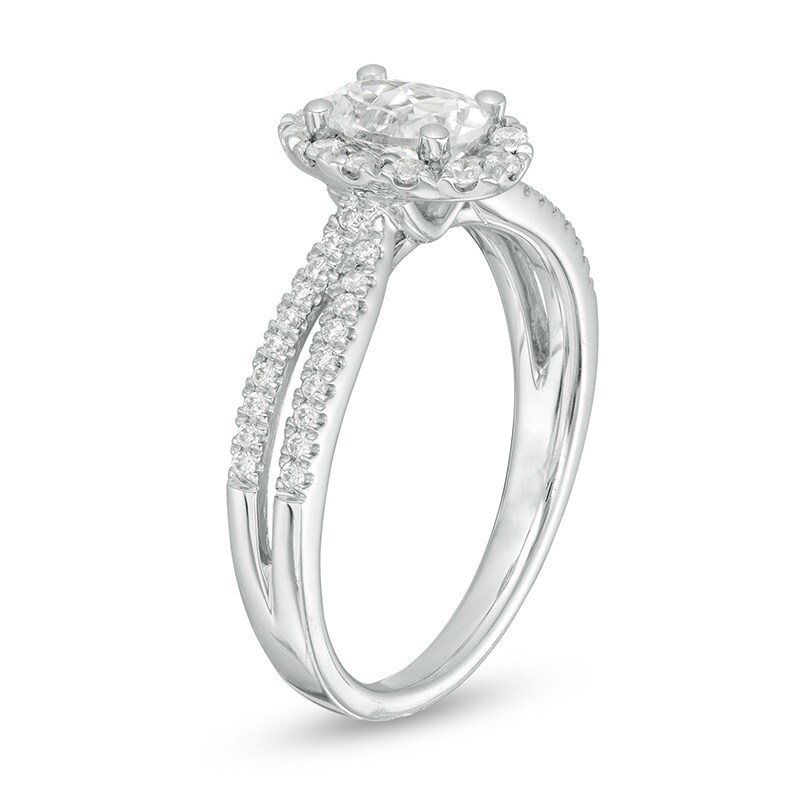 Main Image 3 of 3/4 CT. T.W. Certified Oval Diamond Frame Engagement Ring in 14K White Gold (I/I2)