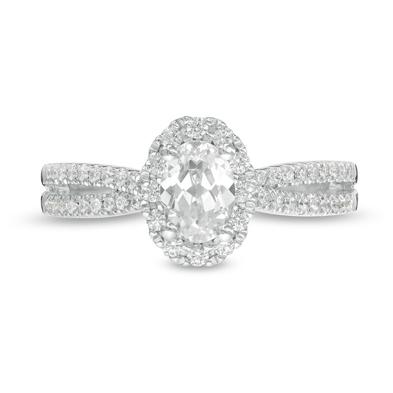 Main Image 4 of 3/4 CT. T.W. Certified Oval Diamond Frame Engagement Ring in 14K White Gold (I/I2)