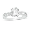 Thumbnail Image 1 of 3/4 CT. T.W. Certified Emerald-Cut Frame Split Shank Engagement Ring in 14K White Gold (I/I1)
