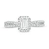 Thumbnail Image 4 of 3/4 CT. T.W. Certified Emerald-Cut Frame Split Shank Engagement Ring in 14K White Gold (I/I1)