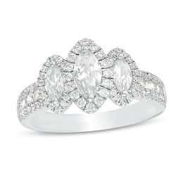 1-1/2 CT. T.W. Certified Marquise Diamond Frame Past Present Future® Engagement Ring in 14K White Gold (I/SI2)