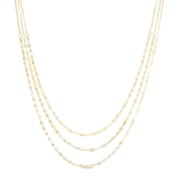 Made in Italy Mirrored Flat-Link and Cable Chain Alternating Triple Strand Bolo Necklace in 14K Gold - 28&quot;