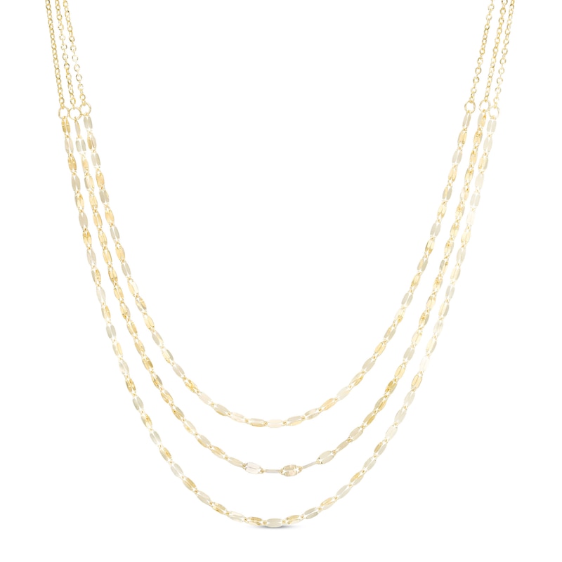 Main Image 1 of Made in Italy Mirrored Flat-Link and Cable Chain Alternating Triple Strand Bolo Necklace in 14K Gold - 28"