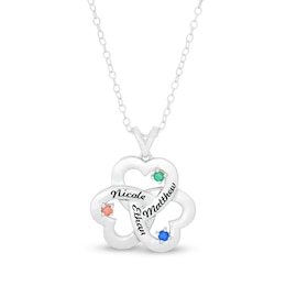 Mother's Birthstone Engravable Name Interlocking Hearts Pendant (3 Stones and Names)