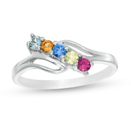 Mother's Birthstone Slant Rolling Wave Ring (2-7 Stones)
