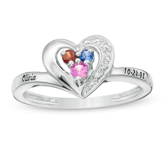 Daughter's Birthstone and Diamond Accent Beaded Heart Frame Engravable
