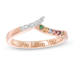 Mother's Birthstone and Beaded Engravable Bypass Chevron Ring (3-6 Stones)