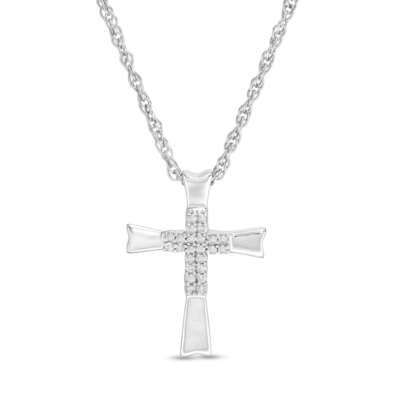 Main Image 1 of 1/20 CT. T.W. Diamond Overlay Cross Pendant in Sterling Silver