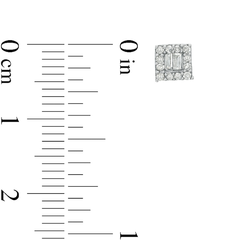 Main Image 3 of 1/5 CT. T.W. Baguette and Round Composite Diamond Square Stud Earrings in 10K White Gold