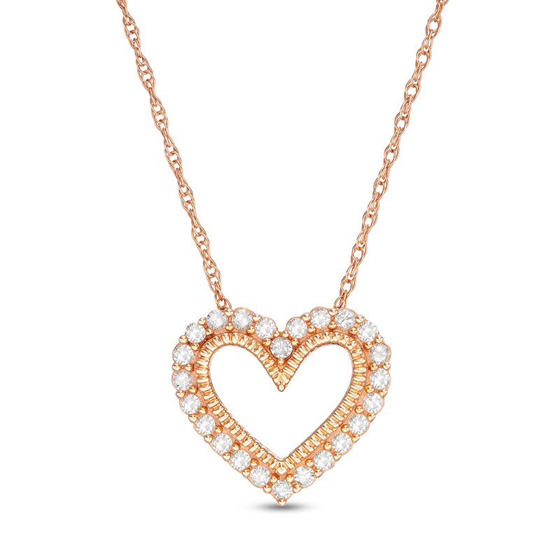 Main Image 1 of 1/5 CT. T.W. Diamond Heart Outline Pendant in 10K Rose Gold