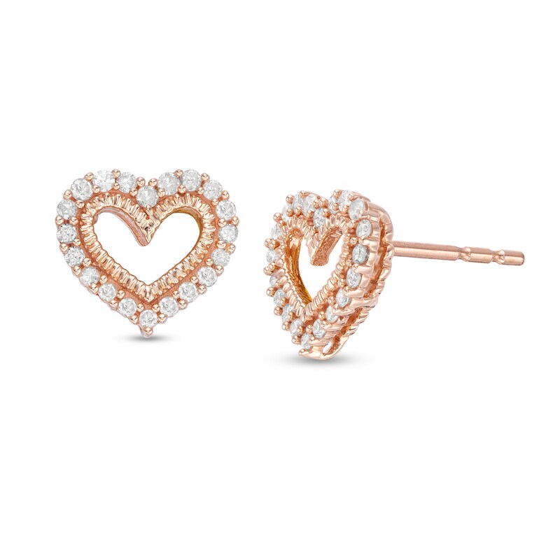 Main Image 1 of 1/5 CT. T.W. Diamond Heart Outline Stud Earrings in 10K Rose Gold