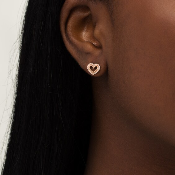 1/5 CT. T.W. Diamond Heart Outline Stud Earrings in 10K Rose Gold 1/5 CT. T.W. Diamond Heart Outline Stud Earrings in 10K Rose Gold