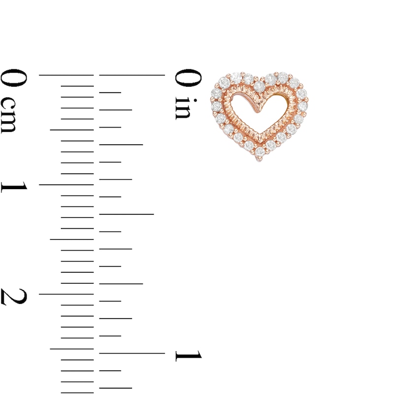 Main Image 3 of 1/5 CT. T.W. Diamond Heart Outline Stud Earrings in 10K Rose Gold