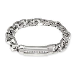 Men's 1/6 CT. T.W. Diamond Row ID Curb Chain Bracelet in Stainless Steel - 8.5&quot;