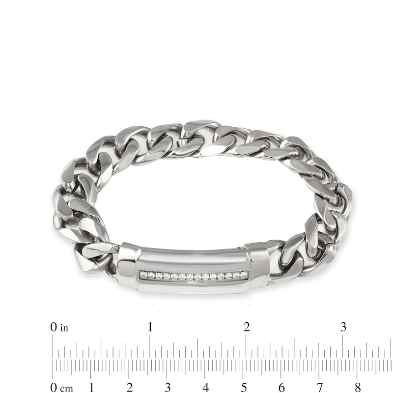 Main Image 4 of 1/6 CT. T.W. Diamond Row ID Curb Chain Bracelet in Stainless Steel - 8.5"