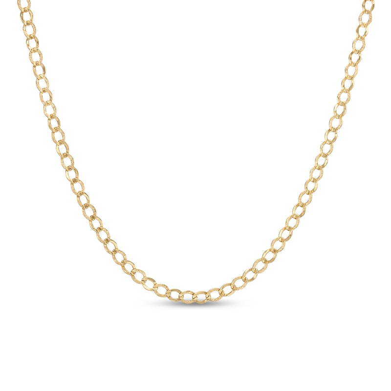 Main Image 1 of Italian Gold 3.3mm Diamond-Cut Curb Chain Necklace in Hollow 14K Gold - 24"