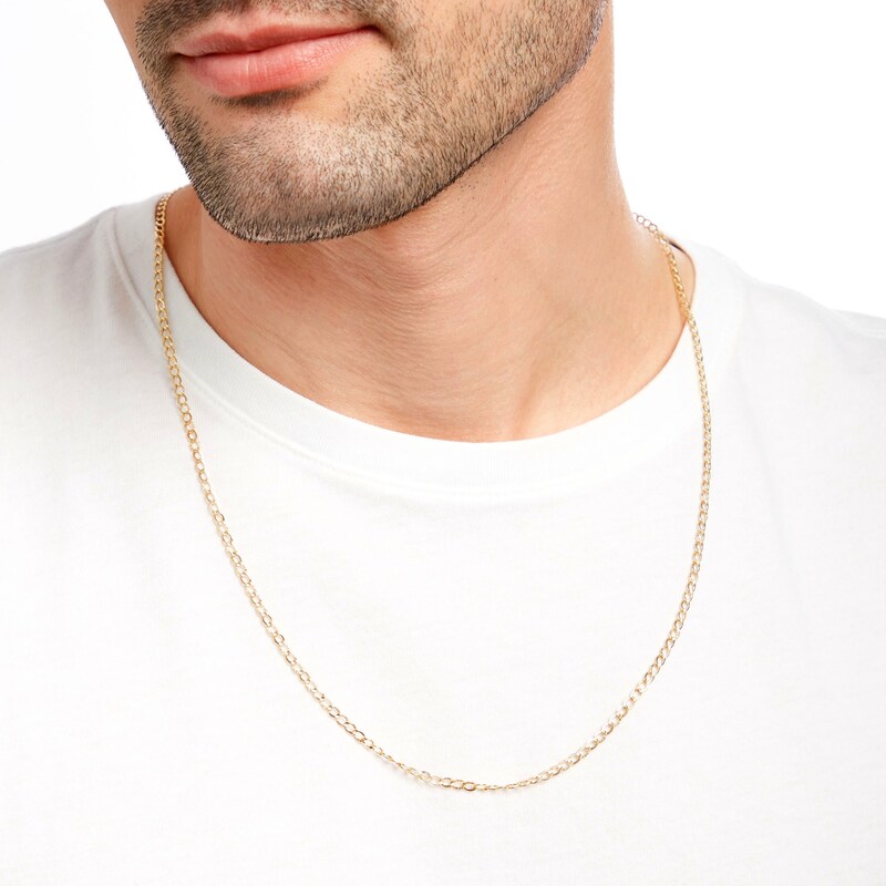 Main Image 2 of Italian Gold 3.3mm Diamond-Cut Curb Chain Necklace in Hollow 14K Gold - 24"