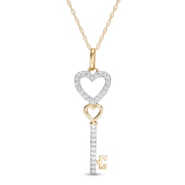 1/10 CT. T.W. Diamond Double Heart-Top Key Pendant in 10K Gold