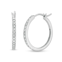 Diamond Accent Oval Hoop Earrings in Sterling Silver
