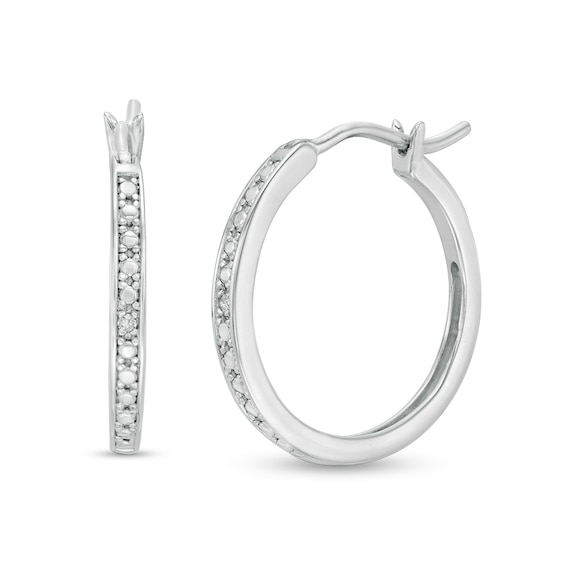 Diamond Accent Oval Hoop Earrings in Sterling Silver Diamond Accent Oval Hoop Earrings in Sterling Silver