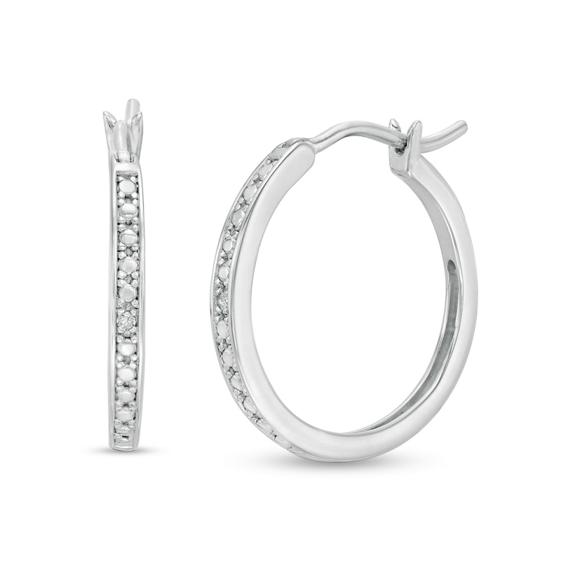 Main Image 1 of Diamond Accent Oval Hoop Earrings in Sterling Silver