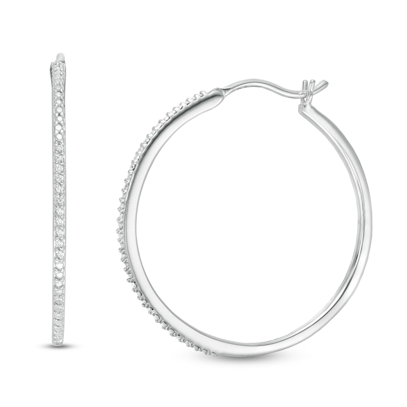Main Image 1 of 1/20 CT. T.W. Diamond Hoop Earrings in Sterling Silver