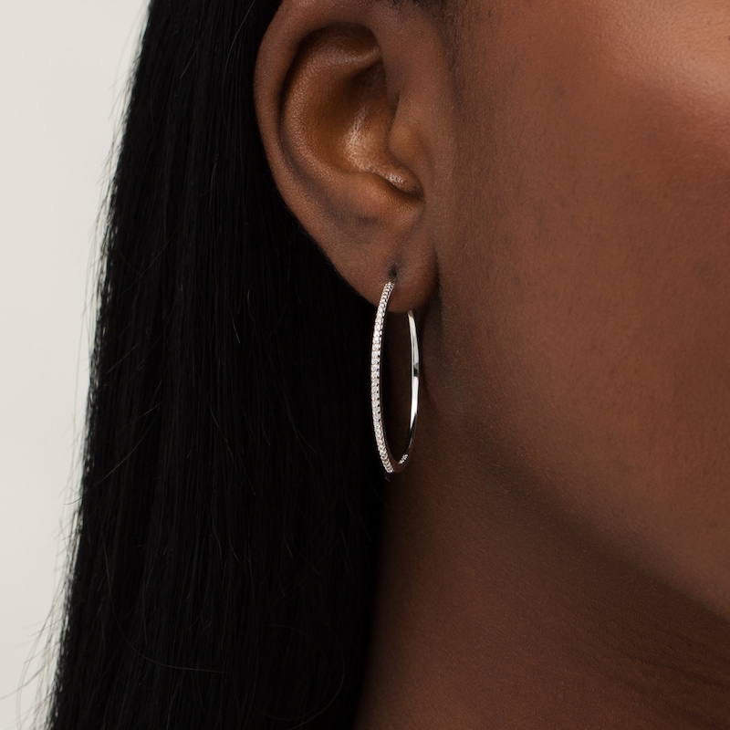 Main Image 2 of 1/20 CT. T.W. Diamond Hoop Earrings in Sterling Silver