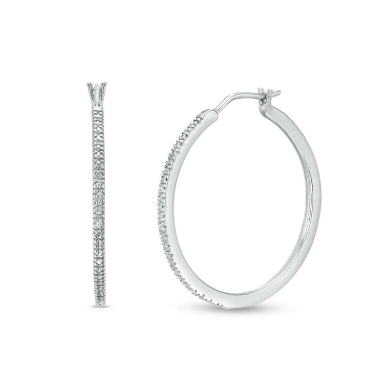Main Image 1 of Diamond Accent Hoop Earrings in Sterling Silver