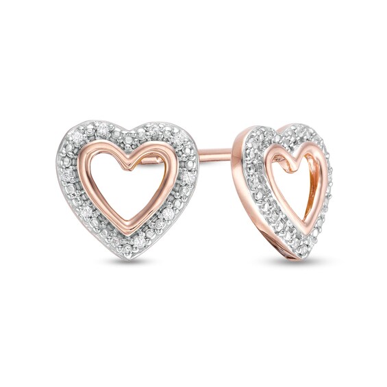 Diamond Accent Heart Outline Frame Stud Earrings in 10K Rose Gold Diamond Accent Heart Outline Frame Stud Earrings in 10K Rose Gold