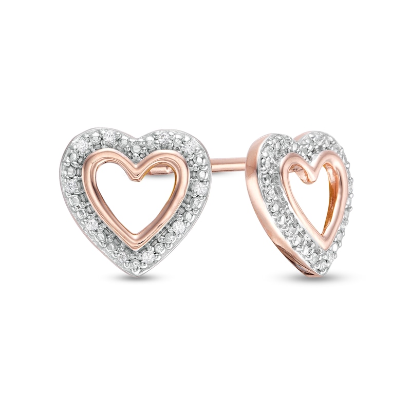 Diamond Accent Heart Outline Frame Stud Earrings in 10K Rose Gold