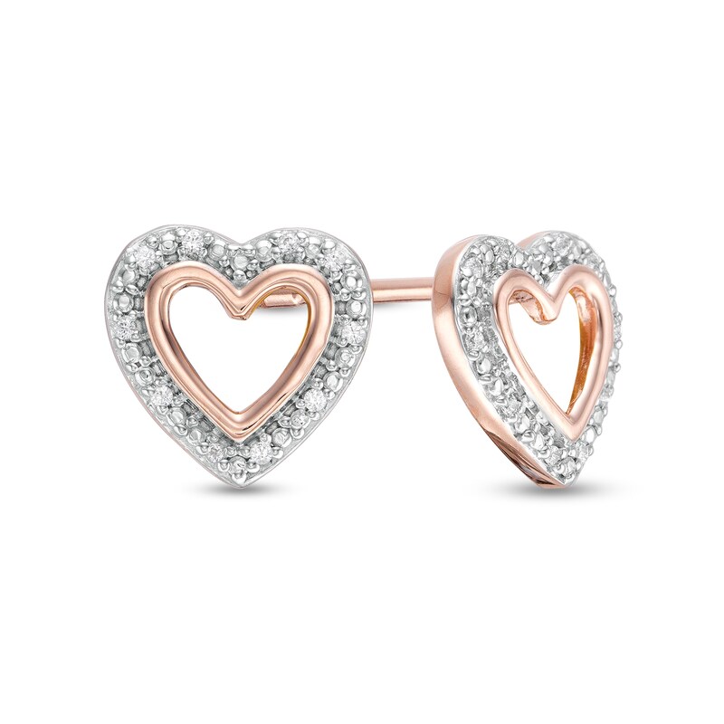 Main Image 1 of Diamond Accent Heart Outline Frame Stud Earrings in 10K Rose Gold